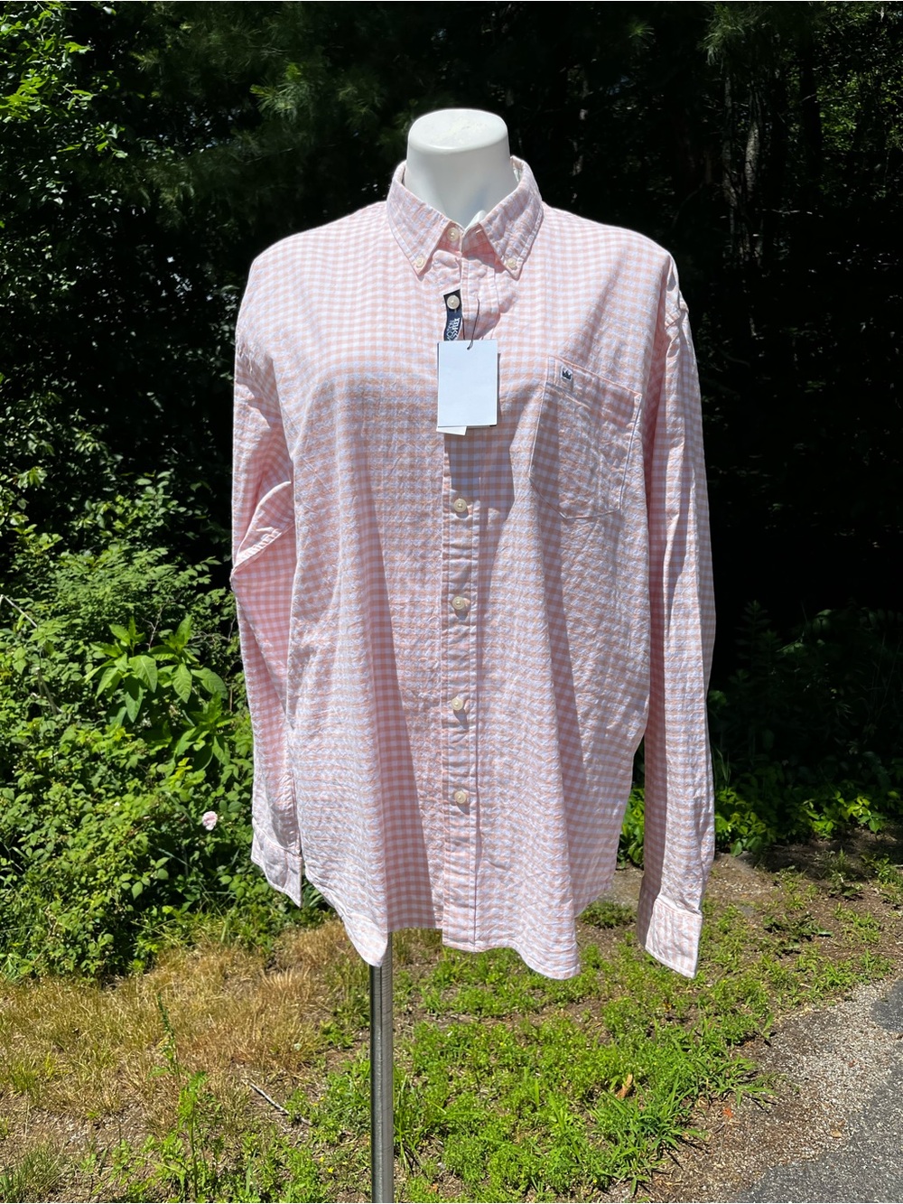 Crown and Ivy Peach Beach gingham peach and white dress shirt NWT sz XL